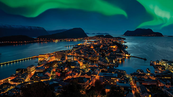 Northern Lights over Alesund in Norway